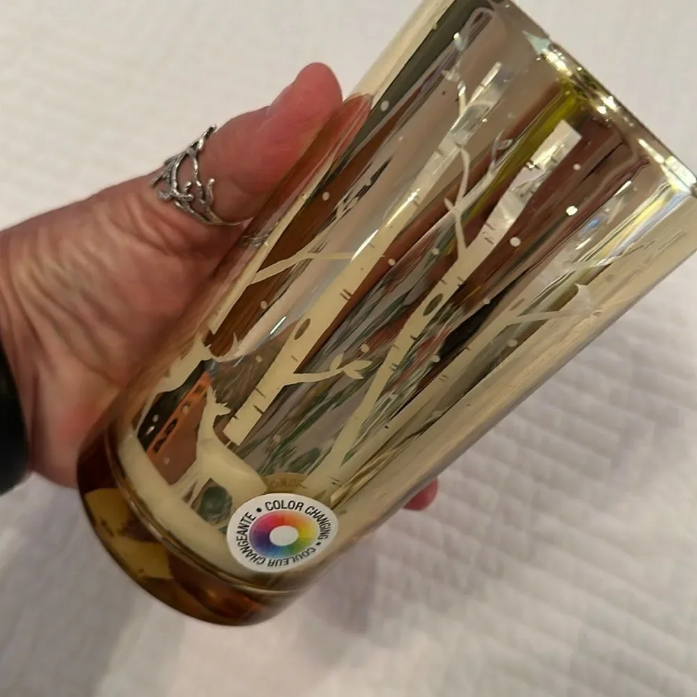 Beautiful Winter Holiday Candle 9.5 oz. Gold Deer in Forest
